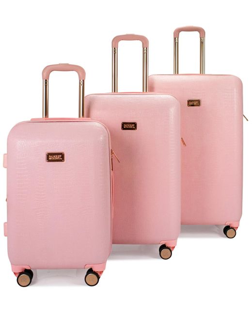 Badgley Mischka Pink Snakeskin Expandable luggage Set