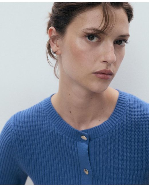 Mango Blue Short-sleeved Knitted Cardigan
