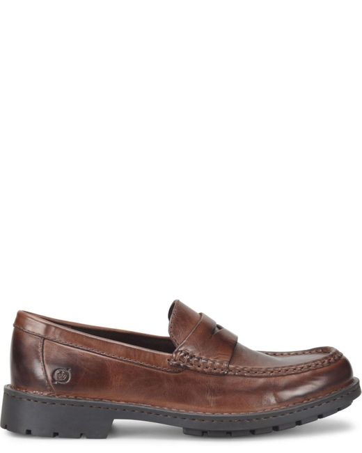 Born Brown Langley Leather Slip On Penny Loafers for men