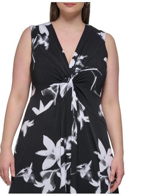 Calvin Klein Black Plus Size V-neck Jersey Sleeveless A-line Dress