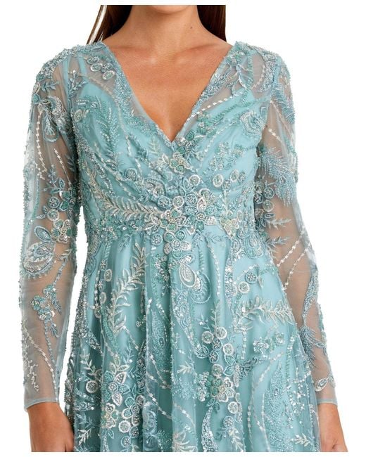 mac duggal cocktail floral embroidered v-neck midi-dress White V-Neck Sleeveless Midi Floral Beaded A-line Dress