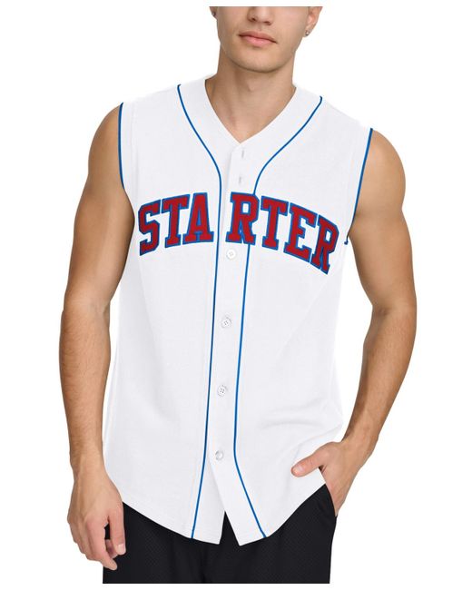 Starter White Regular-fit Logo Embroidered Sleeveless Button-down Baseball Jersey for men