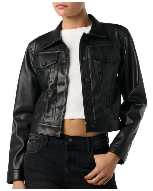 Hudson Black Collared Neck Leather Cropped Jacket
