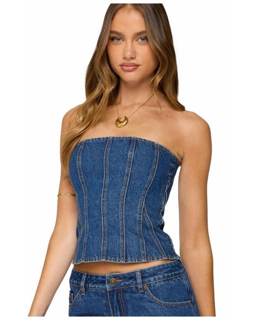 Edikted Blue Camelia Strapless Denim Corset