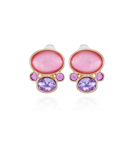 Tahari Tone Lilac Violet And Pink Glass Stone Clip-on Stud Earrings