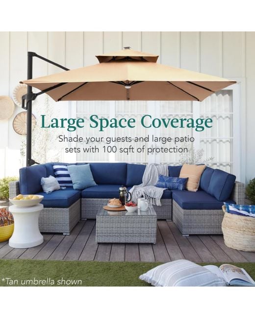 Best Choice Products Green 10x10ft 2-tier Square Outdoor Solar Led Cantilever Patio Umbrella W/ Base Included