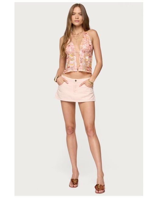 Edikted Pink Mermaid Backless Sequin Split Front Top