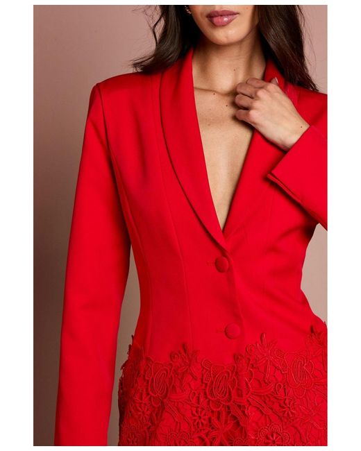 Coast Red Embroide Single Breasted Blazer