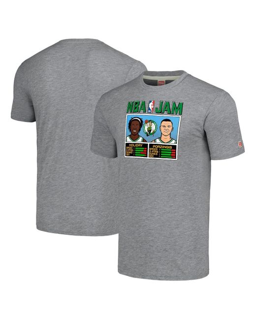 Homage Gray And Jrue Holiday And Kristaps Porzingis Boston Celtics Nba Jam Tri-blend T-shirt