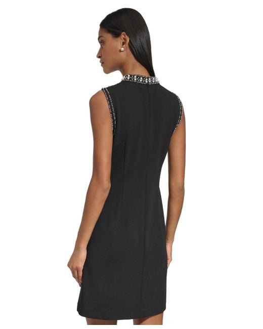 Karl Lagerfeld Black Scuba Crepe A-line Imitation Pearl-embellished Dress