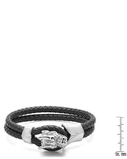 Steeltime Black Braided Leather Bracelet for men