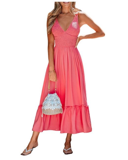 CUPSHE Summer Flame Coral Maxi Beach Dress in Red | Lyst
