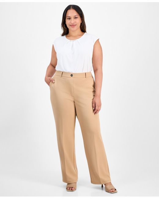 Kasper Natural Plus Size Faux-fly Straight-leg Pants
