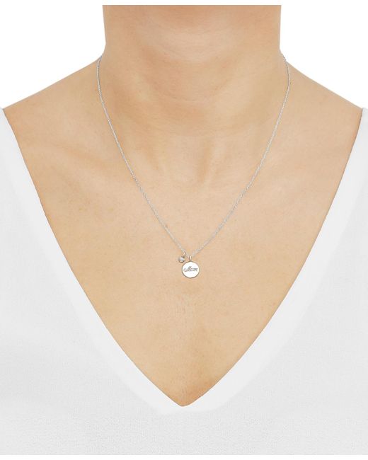 Macy's White Diamond Heart & Mom Coin Pendant Necklace (1/10 Ct. T.w.