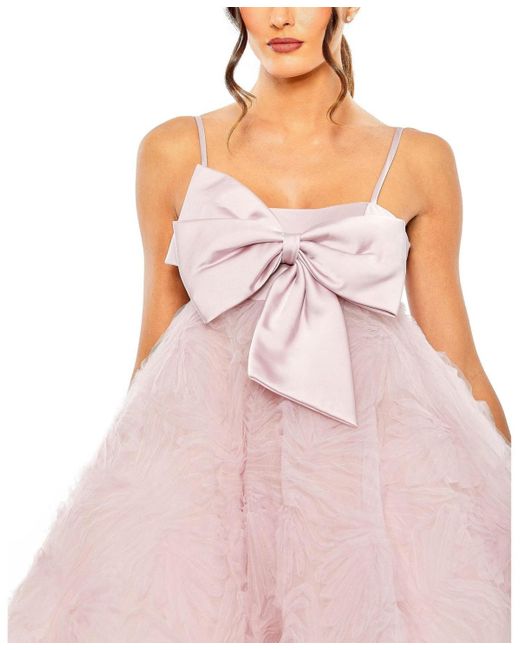 Mac Duggal Pink Bow Front Tulle Mini Dress