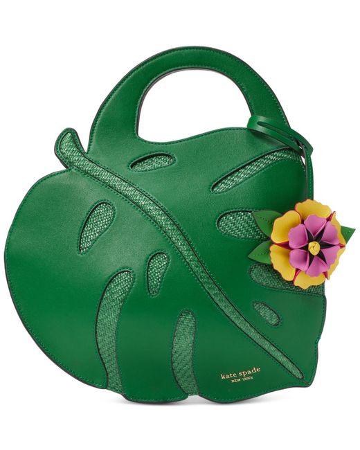 Kate Spade Green Playa Leather And Straw 3d Leaf Tote