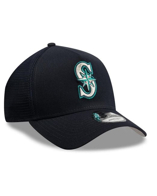 KTZ Blue Seattle Mariners Side Script 9forty A-frame Trucker Adjustable Hat for men