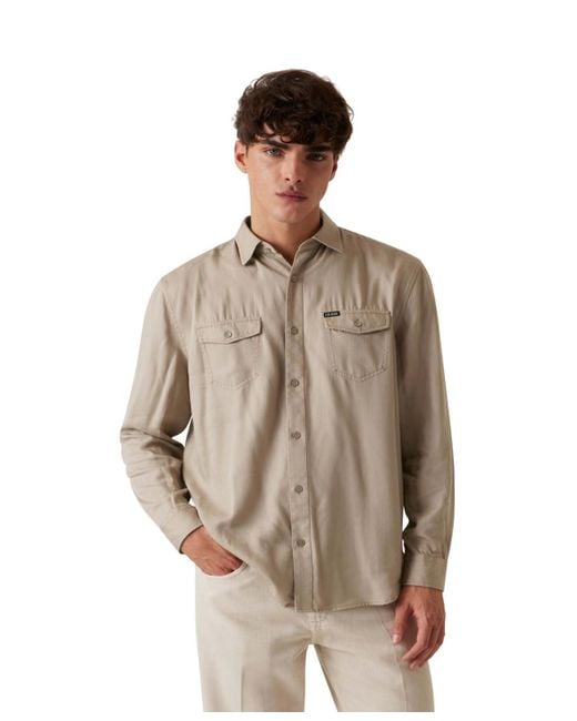 Guess Brown Washed Fluid Shirt for men