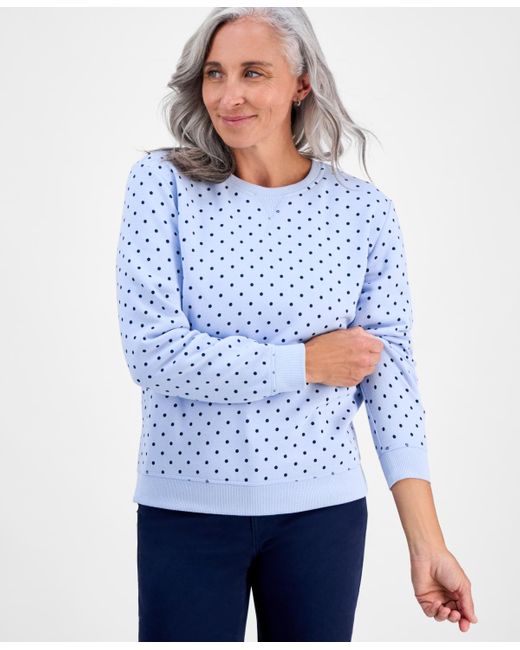 Style & Co. Blue Petite Polka Dot Crewneck Sweatshirt