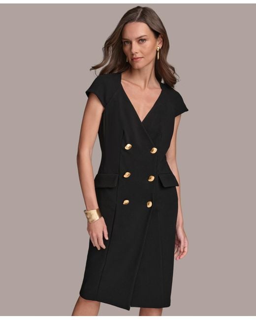Donna Karan Black Cap-sleeve Double-breasted Blazer Dress