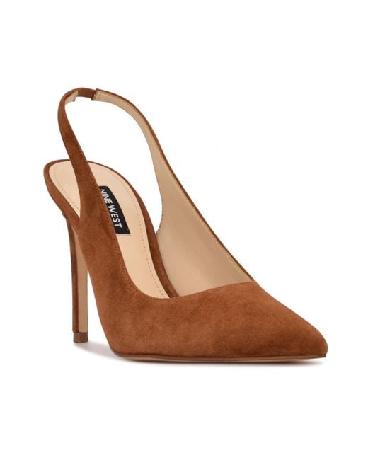 Nine West Leather Feather Slingback Pumps in Cognac Suede (Brown) Lyst