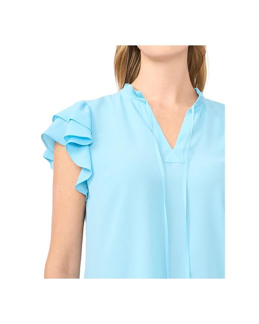 SAM & JESS Blue V-neck Ruffle Top