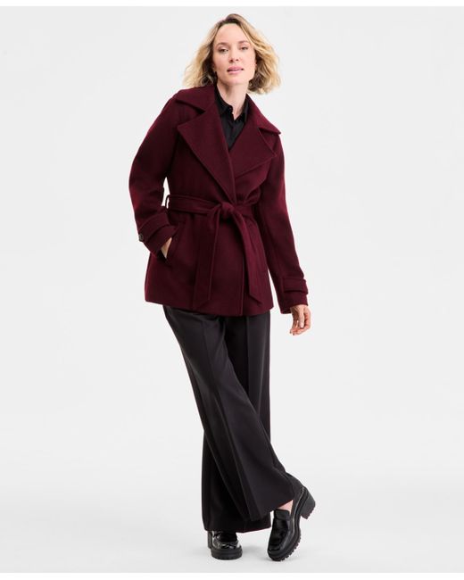 Michael Kors Red Michael Double-breasted Belted Wrap Coat