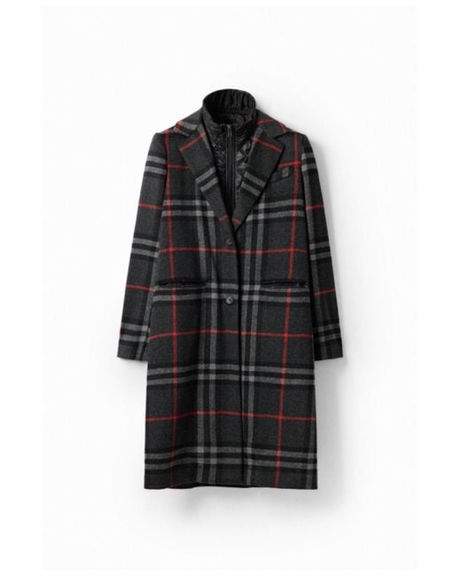 Desigual Gray Combination Plaid Coat