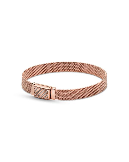 PANDORA Gold-plated Reflexions Long Clasp Pave Bracelet in Brown | Lyst