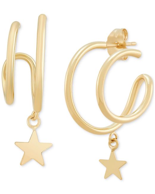 Macy's Metallic Polished Double Illusion Dangling Star Hoop Earrings