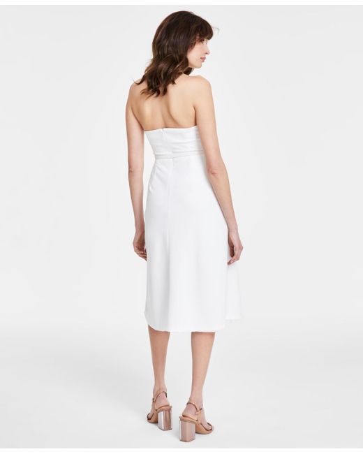 DKNY White Sleeveless Halter-neck Button-front Dress