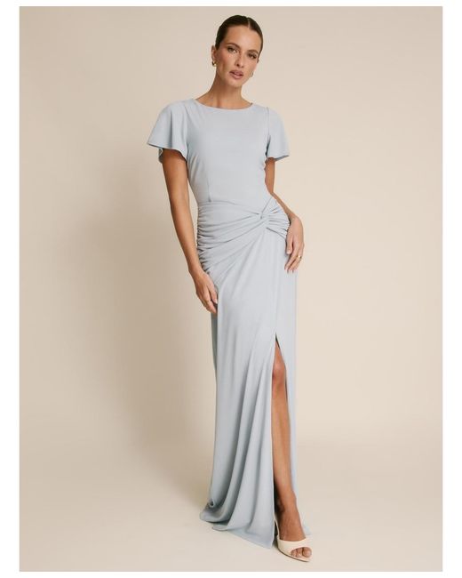 Six Stories Natural Knot Panel Flutter Sleeve Stretch Dresses