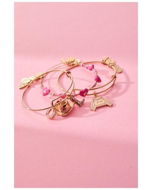 ALEX AND ANI Pink Barbie Logo Heart Beaded Bangle Bracelet