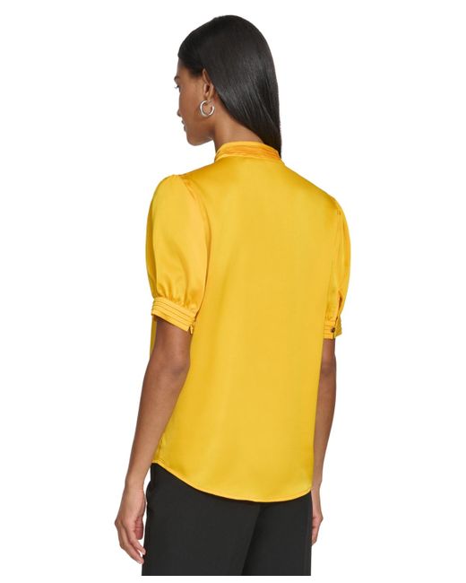 Karl Lagerfeld Yellow Stand-collar Puffed-sleeve Top