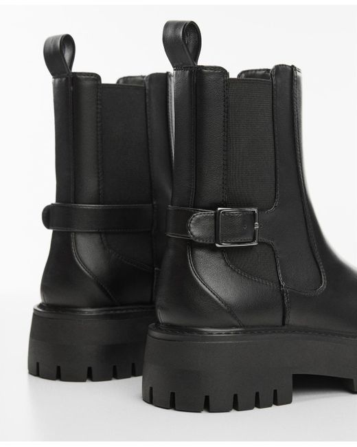 Mango Black Elastic Panel And Buckle Ankle Boots