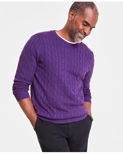Club Room Purple Cable-knit Cotton Sweater for men
