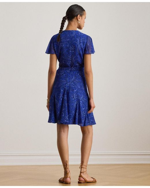 Ralph Lauren Blue Crinkled Surplice Dress