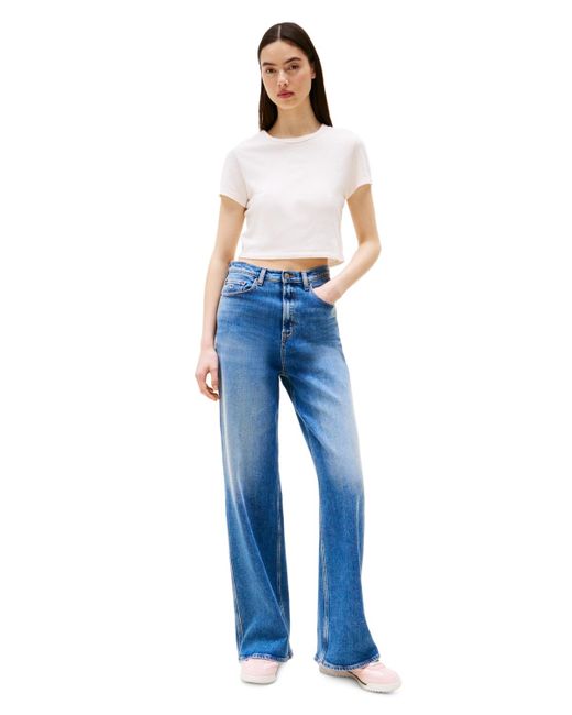 Tommy Hilfiger White Crop Top With Tonal Flag Logo Detail