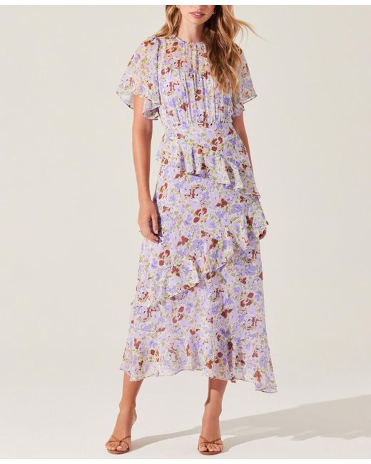 Astr Pink Floramae Floral Ruffle-trim Midi Dress