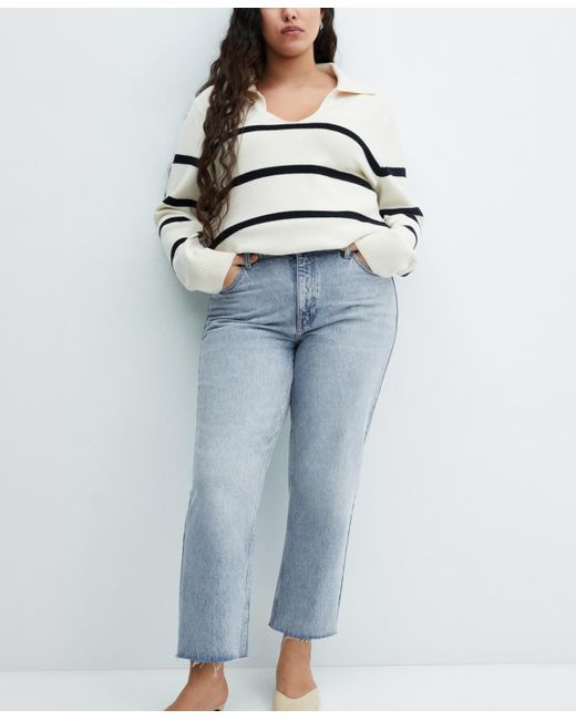 Mango Blue Straight-fit Cropped Jeans
