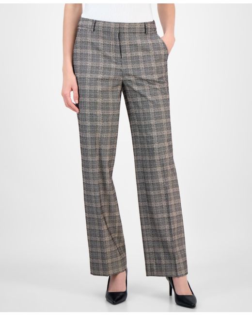 Anne Klein White Plaid Wide Leg Mid Rise Pants 0p 16