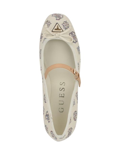 Guess White Kayra Square Toe Mary Jane Bow Ballet Flats