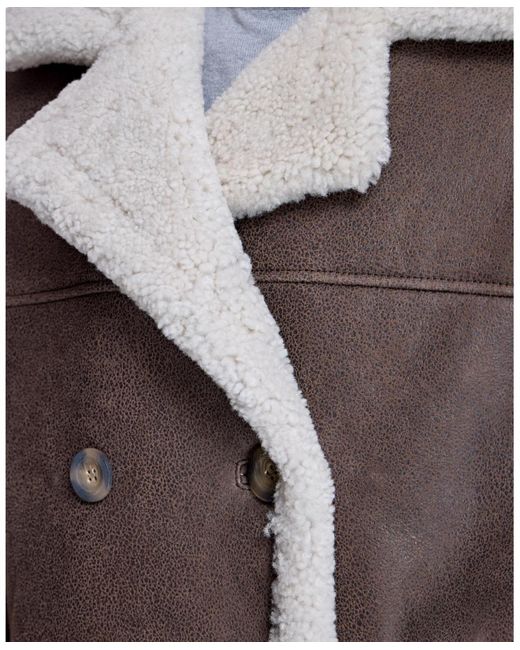 Julia & Stella By Maximilian Brown Shearling Pea Jacket