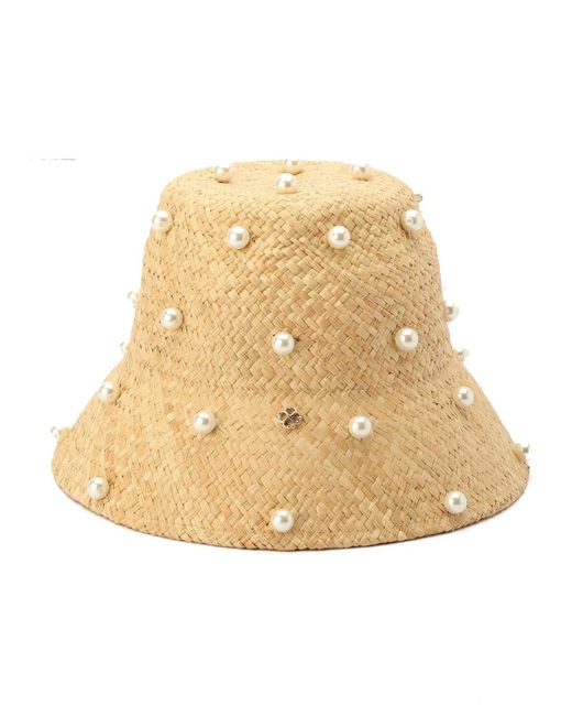 Kate Spade Natural Imitation Pearl Embellished Straw Cloche