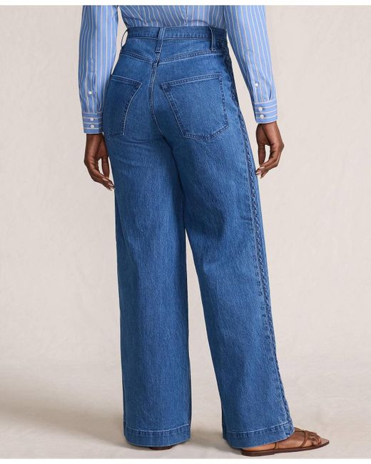 Lands' End Blue Soft Denim High Rise Wide Leg Braided Jeans
