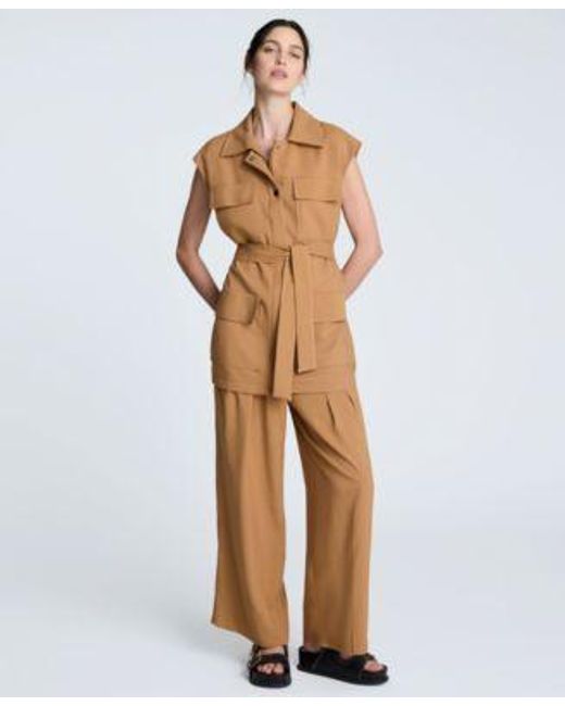 Kenneth Cole Natural Vision Twill Belted Cargo Vest Double Pleat Wide Leg Pants