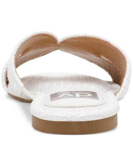 Dolce Vita White Geeya Raffia Criss Cross Strap Flat Slide Sandals