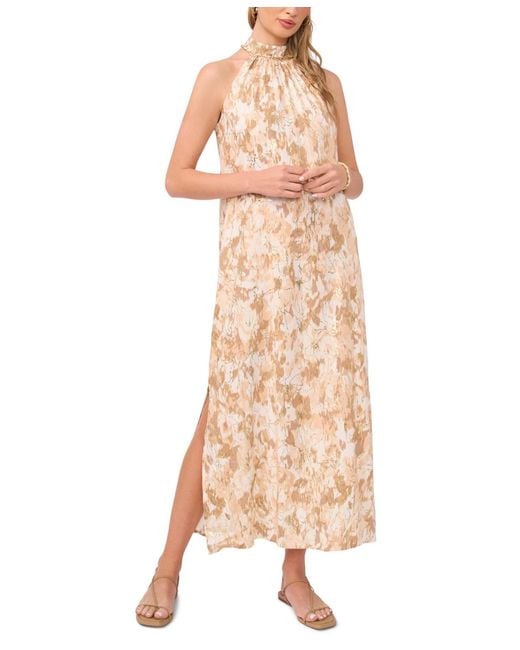 Vince Camuto Halter Neck Pull-on Dress in Natural | Lyst