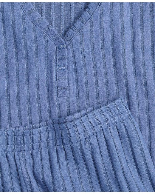 State Of Day Blue Soft Rib-knit Pajama Set