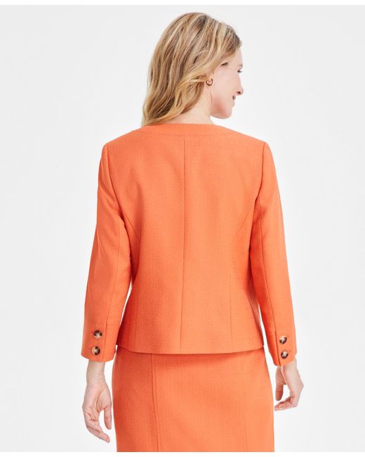 Kasper Orange Textured Open-front Patch-pocket Jacket